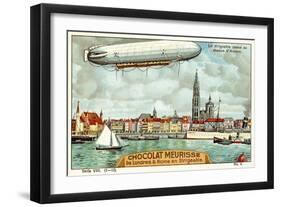 The Airship Passing over Antwerp-null-Framed Giclee Print