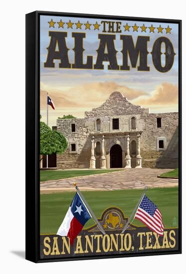 The Alamo Morning Scene - San Antonio, Texas-Lantern Press-Framed Stretched Canvas