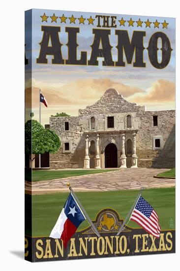 The Alamo Morning Scene - San Antonio, Texas-Lantern Press-Stretched Canvas