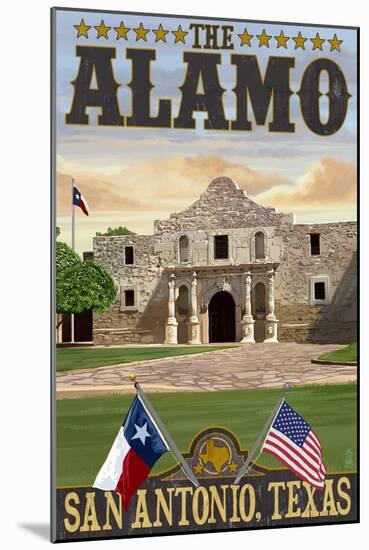 The Alamo Morning Scene - San Antonio, Texas-Lantern Press-Mounted Art Print