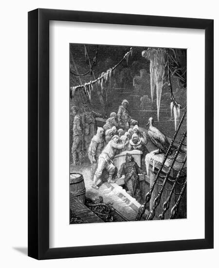 The Albatross Being Fed by the Sailors on the The Ship Marooned in the Frozen Seas of Antartica-Gustave Doré-Framed Giclee Print