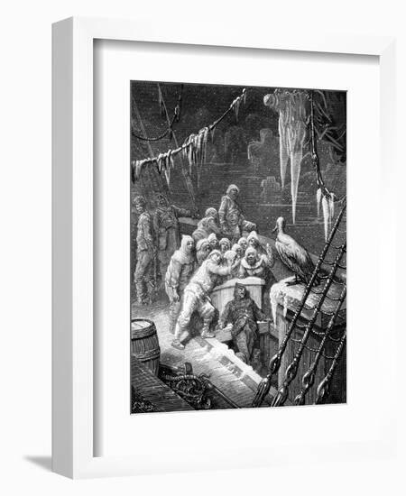 The Albatross Being Fed by the Sailors on the The Ship Marooned in the Frozen Seas of Antartica-Gustave Doré-Framed Giclee Print