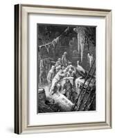 The Albatross Being Fed by the Sailors on the The Ship Marooned in the Frozen Seas of Antartica-Gustave Doré-Framed Giclee Print
