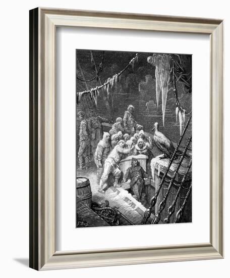 The Albatross Being Fed by the Sailors on the The Ship Marooned in the Frozen Seas of Antartica-Gustave Doré-Framed Giclee Print