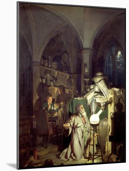 The Alchemist Discovering Phosphorus-Joseph Wright of Derby-Mounted Art Print