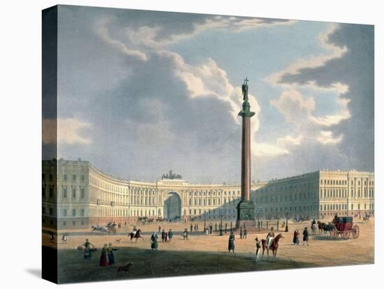 The Alexander Column and the Army Headquarters in St. Petersburg, Printed Lemercier, Paris, c.1840-Louis Jules Arnout-Stretched Canvas