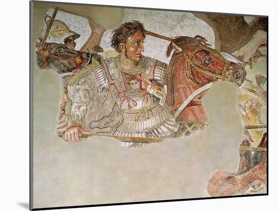 The Alexander Mosaic, Detail of Alexander the Great (356-323 BC) at the Battle of Issus-null-Mounted Giclee Print