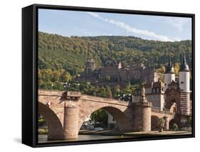 The Alte Brucke or Old Bridge and Neckar River in Old Town, Heidelberg, Germany-Michael DeFreitas-Framed Stretched Canvas