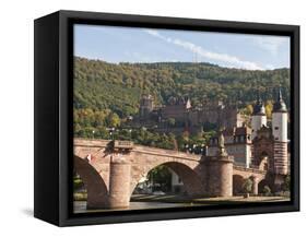 The Alte Brucke or Old Bridge and Neckar River in Old Town, Heidelberg, Germany-Michael DeFreitas-Framed Stretched Canvas