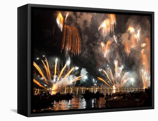 The Amazing Fireworks Display During the Night of Redentore Celebration in the Basin of St. Mark, V-Carlo Morucchio-Framed Stretched Canvas