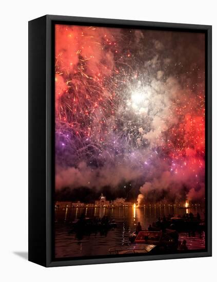 The Amazing Fireworks Display During the Night of Redentore Celebration in the Basin of St. Mark, V-Carlo Morucchio-Framed Stretched Canvas