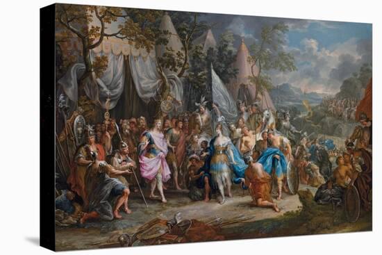 The Amazon Queen, Thalestris, in the Camp of Alexander the Great-Johann Georg Platzer-Stretched Canvas