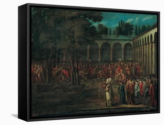 The Ambassadorial Delegation Passing Through the Second Courtyard of the Topkapi Palace, 1720s-Jean-Baptiste Vanmour-Framed Stretched Canvas