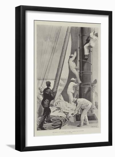 The America Cup, Aboard the Columbia, Hoisting the Club-Topsail-T. Dart Walker-Framed Giclee Print