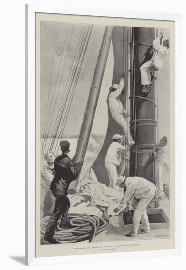 The America Cup, Aboard the Columbia, Hoisting the Club-Topsail-T. Dart Walker-Framed Giclee Print