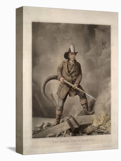 The American Fireman: Facing the Enemy-Currier & Ives-Stretched Canvas