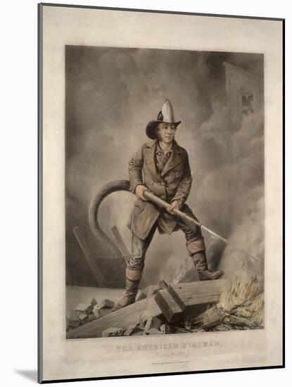 The American Fireman: Facing the Enemy-Currier & Ives-Mounted Giclee Print