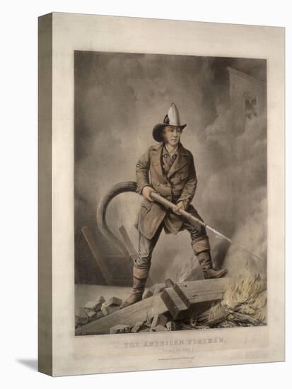 The American Fireman: Facing the Enemy-Currier & Ives-Stretched Canvas