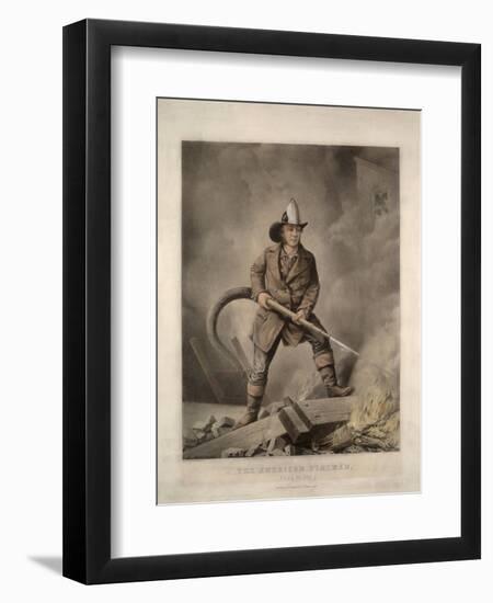 The American Fireman: Facing the Enemy-Currier & Ives-Framed Giclee Print