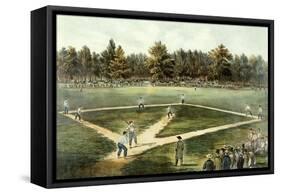 The American National Game of Baseball - Grand Match at Elysian Fields, Hoboken, Nj, 1866-Currier & Ives-Framed Stretched Canvas