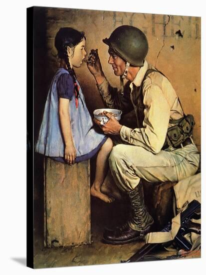 The American Way (or Soldier Feeding Girl)-Norman Rockwell-Stretched Canvas