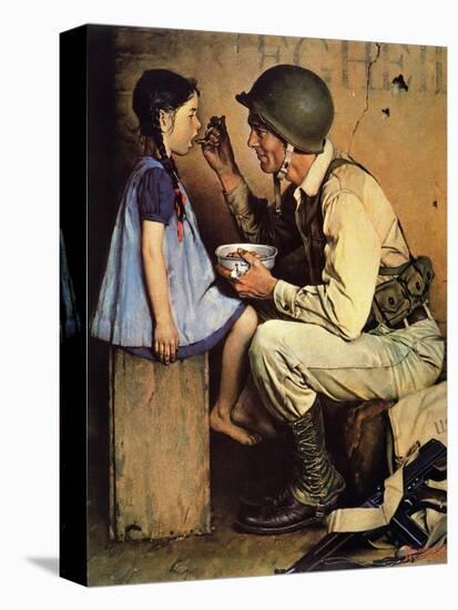 The American Way (or Soldier Feeding Girl)-Norman Rockwell-Stretched Canvas