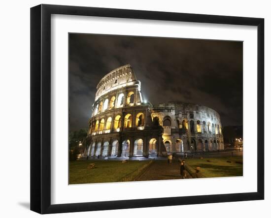 The Ancient Colosseum is Lit up for the Occasion of the Day for the Abolition of the Death Penalty-null-Framed Premium Photographic Print