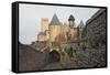 The Ancient Fortified City of Carcassone-David Lomax-Framed Stretched Canvas