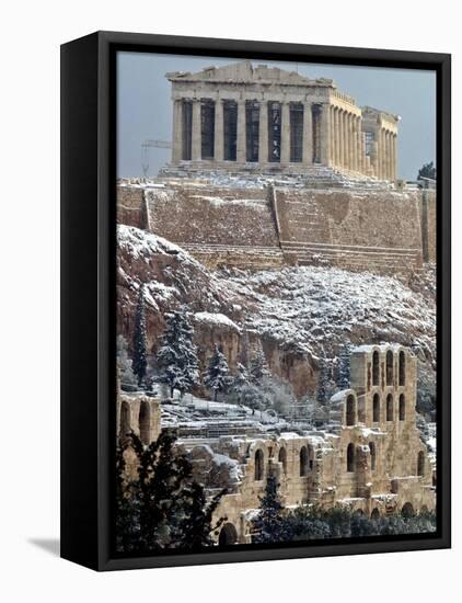 The Ancient Parthenon and Herod Atticus Theater on the Acropolis Hill-null-Framed Stretched Canvas