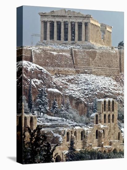The Ancient Parthenon and Herod Atticus Theater on the Acropolis Hill-null-Stretched Canvas