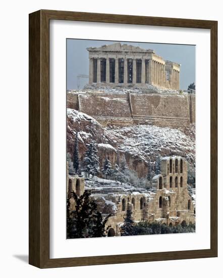 The Ancient Parthenon and Herod Atticus Theater on the Acropolis Hill-null-Framed Photographic Print