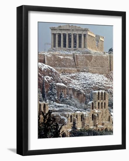 The Ancient Parthenon and Herod Atticus Theater on the Acropolis Hill-null-Framed Photographic Print