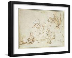 The Angel Appears to Hagar and Ishmael in the Wilderness (Pen and Brown Ink with Bodycolour on Pape-Rembrandt van Rijn-Framed Giclee Print