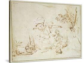 The Angel Appears to Hagar and Ishmael in the Wilderness (Pen and Brown Ink with Bodycolour on Pape-Rembrandt van Rijn-Stretched Canvas