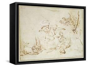 The Angel Appears to Hagar and Ishmael in the Wilderness (Pen and Brown Ink with Bodycolour on Pape-Rembrandt van Rijn-Framed Stretched Canvas