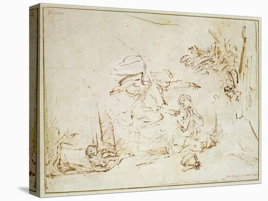 The Angel Appears to Hagar and Ishmael in the Wilderness (Pen and Brown Ink with Bodycolour on Pape-Rembrandt van Rijn-Stretched Canvas