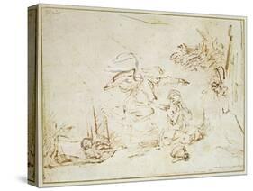 The Angel Appears to Hagar and Ishmael in the Wilderness (Pen and Brown Ink with Bodycolour on Pape-Rembrandt van Rijn-Stretched Canvas