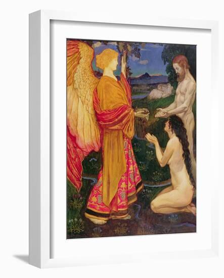 The Angel Offering the Fruits of the Garden of Eden to Adam and Eve-John Byam Shaw-Framed Giclee Print