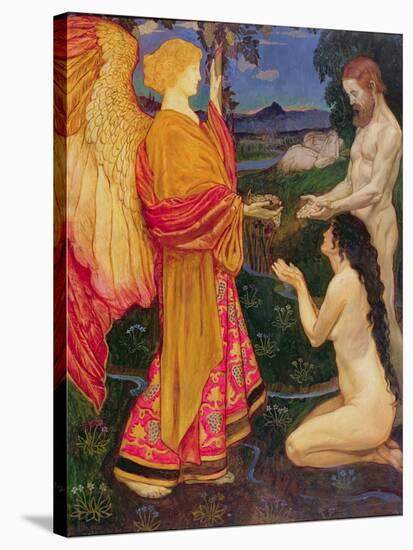 The Angel Offering the Fruits of the Garden of Eden to Adam and Eve-John Byam Shaw-Stretched Canvas