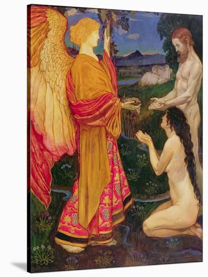 The Angel Offering the Fruits of the Garden of Eden to Adam and Eve-John Byam Shaw-Stretched Canvas