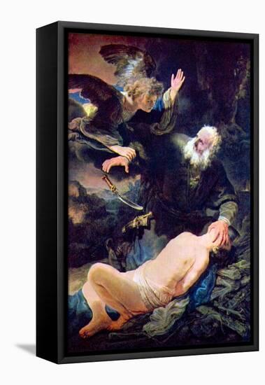 The Angel Prevents the Sacrifice of Isaac-Rembrandt van Rijn-Framed Stretched Canvas