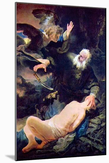 The Angel Prevents the Sacrifice of Isaac-Rembrandt van Rijn-Mounted Art Print