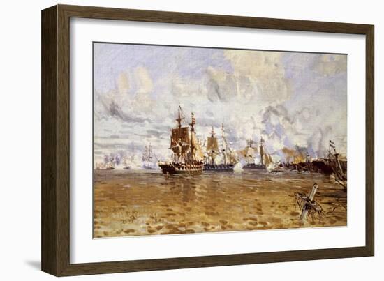 The Anglo-French Armada Forces its Way Through the Vuelta De Obligado-null-Framed Giclee Print