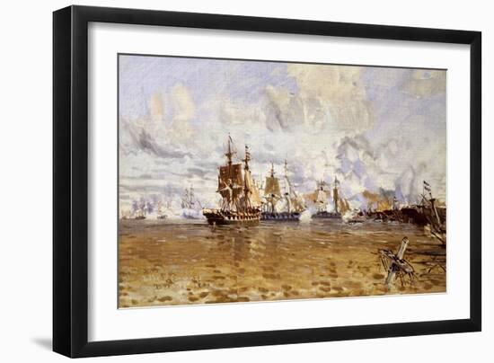 The Anglo-French Armada Forces its Way Through the Vuelta De Obligado-null-Framed Giclee Print