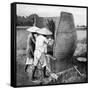 The Annamese Way of Reaping and Threshing Rice, Annam, Vietnam, 1922-null-Framed Stretched Canvas