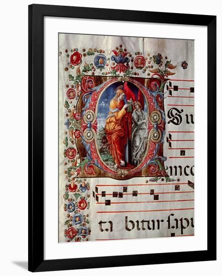 The Annunciation, Historiated Initial "O," Detail of a Page from an Antiphonal, circa 1473-79-Liberale-Framed Giclee Print