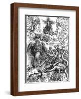 The Apocalyptic Woman or the Woman Clothed with the Sun and the Seven-Headed Dragon-Albrecht Dürer-Framed Giclee Print