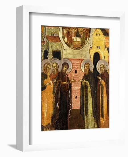 The Appearance of the Holy Mother of God to Saints Sergei and Nikon, 18th Century-null-Framed Giclee Print