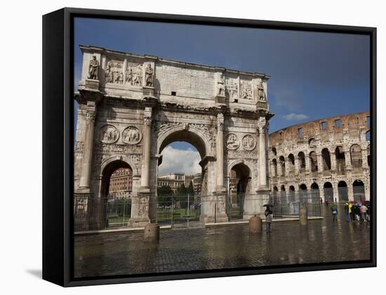 The Arch of Constantine With the Colosseum in the Background, Rome, Lazio, Italy-Carlo Morucchio-Framed Stretched Canvas