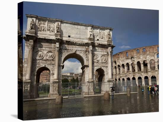 The Arch of Constantine With the Colosseum in the Background, Rome, Lazio, Italy-Carlo Morucchio-Stretched Canvas